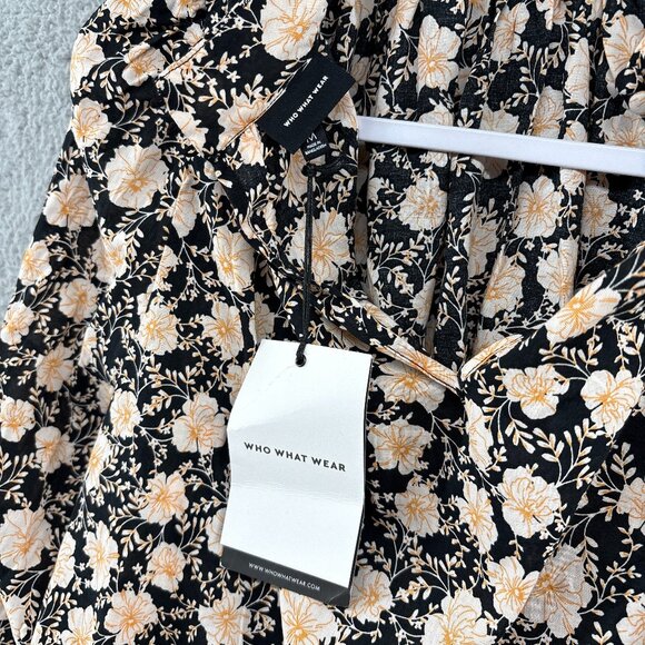 Who What Wear Floral Gardenia Garden Blouse Black Cream Print Women’s Size M NWT - Picture 11 of 11